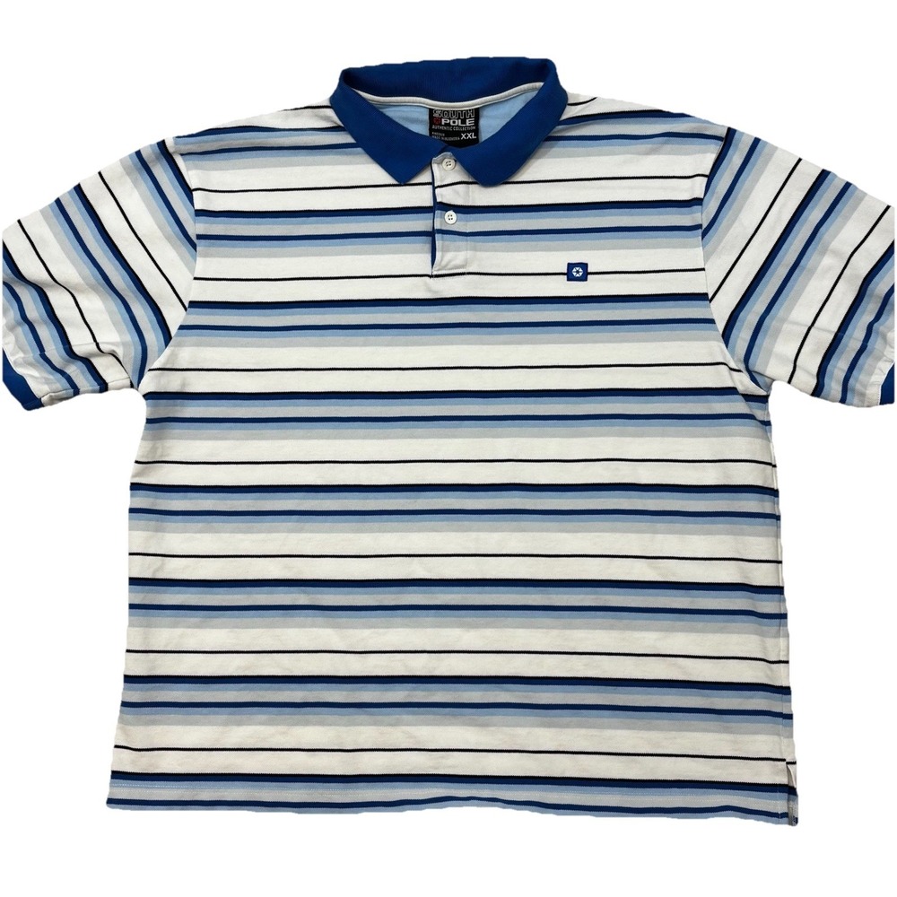 Vintage Southpole Polo Shirt Mens XXL BLUE Stripe Streetwear Urban Casual Y2K
